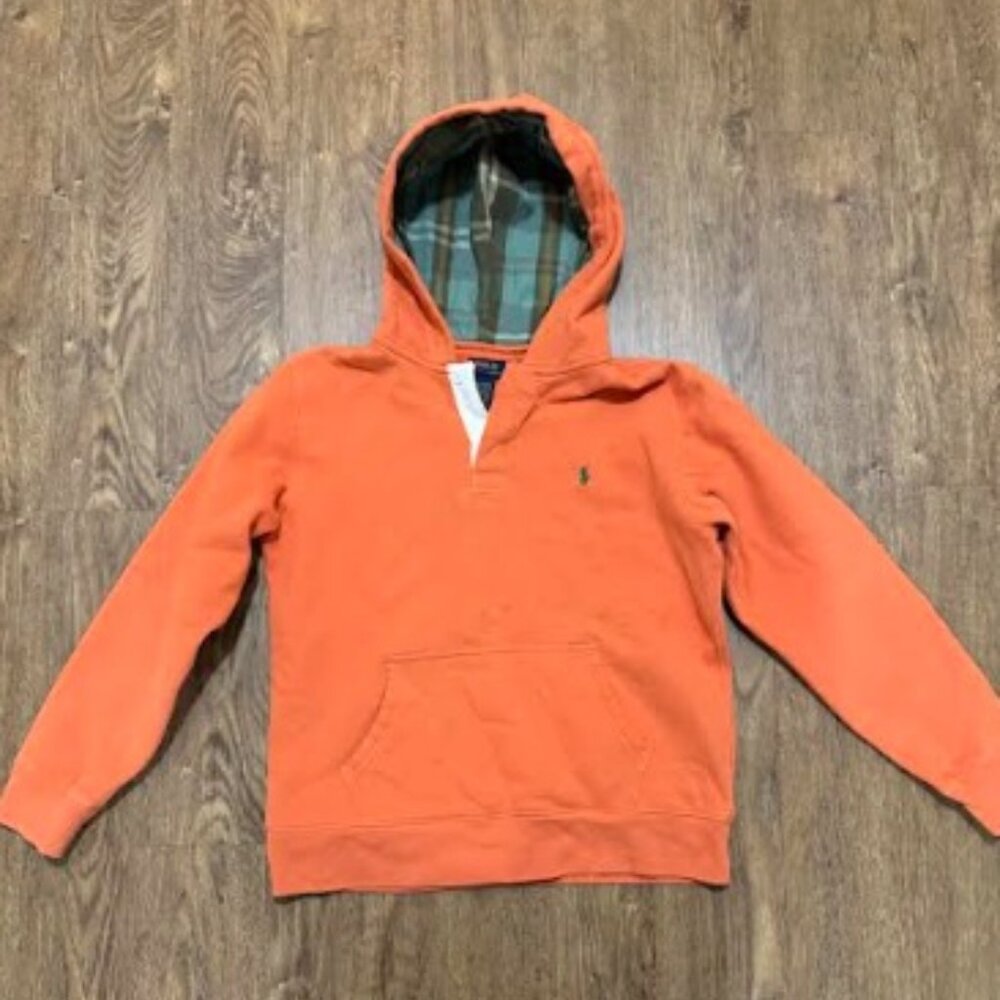 Large Boys Orange and Plaid Pullover